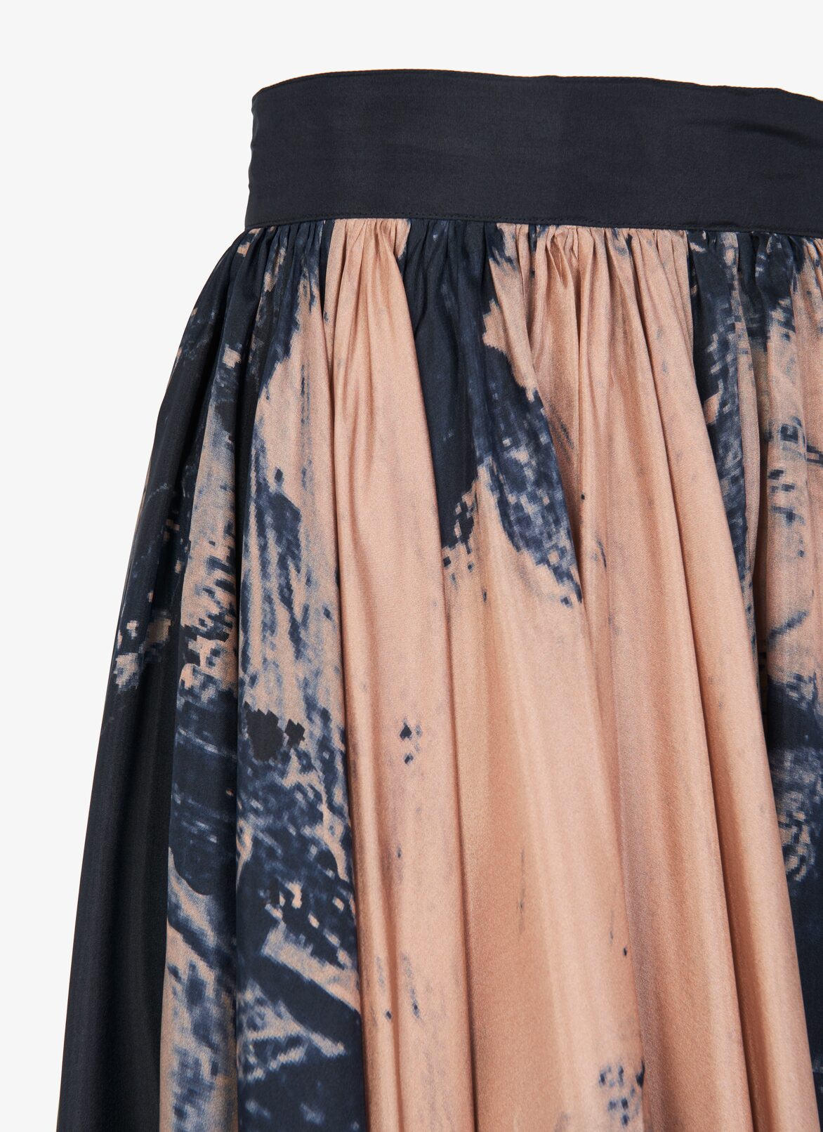 Wide printed habotai silk skirt  ALAÏA BLUE/NEUTRAL WIDE PRINTED HABOTAI SILK SKIRT